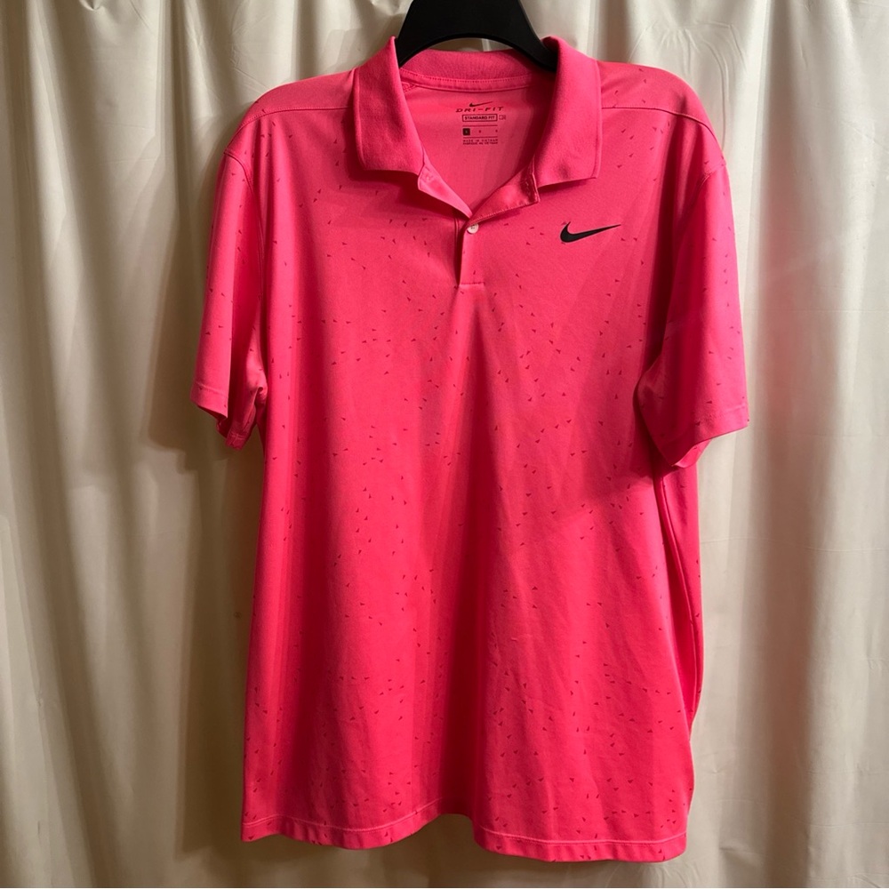 Nike Men’s Pink Polo Shirt with Black Swoosh